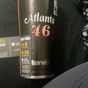 Black Tumbler with Red Stripe and Atlanta Hawks Logo